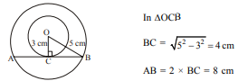 Two concentric circles are of radii 5 cm and 3 cm. Find the length of the chord of larger circle